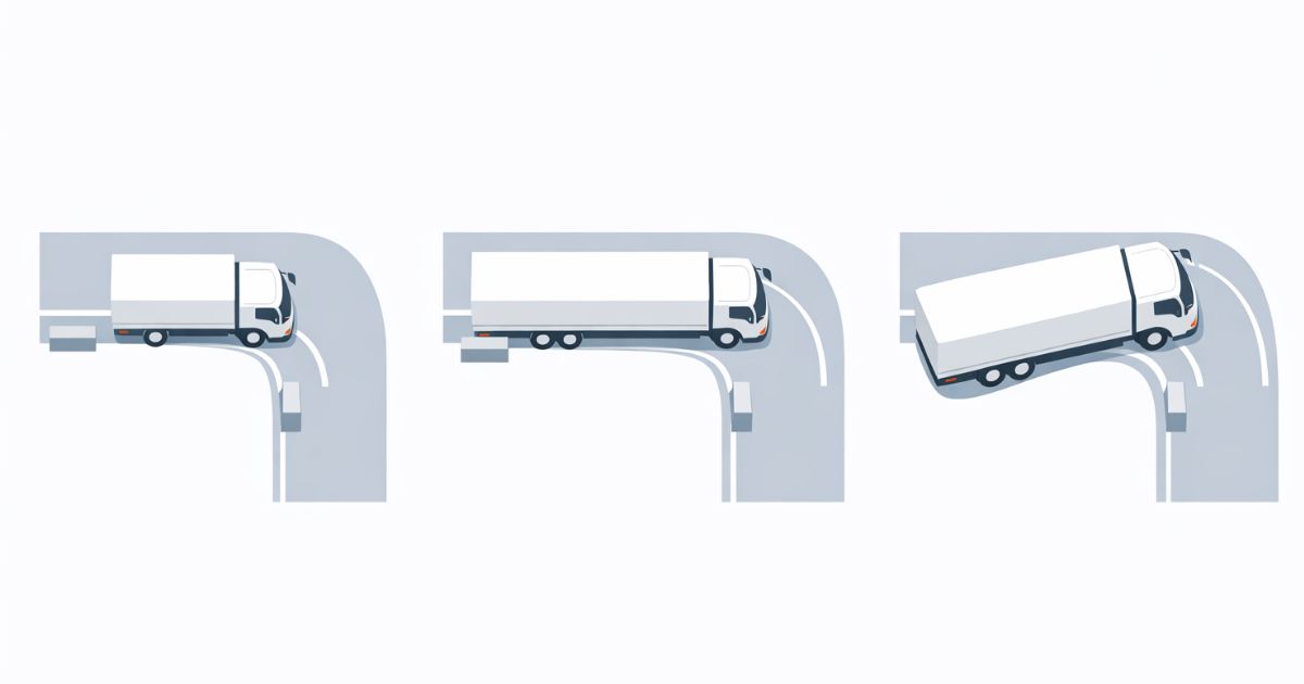 4tトラックの標準・ロング・ワイドで取り回しの違いを比較した図解