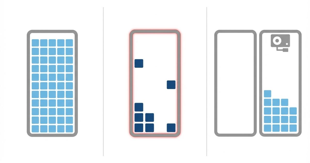 容積は足りても重量で失敗する例と、仕様差で積載余力が変わる例を示す図解