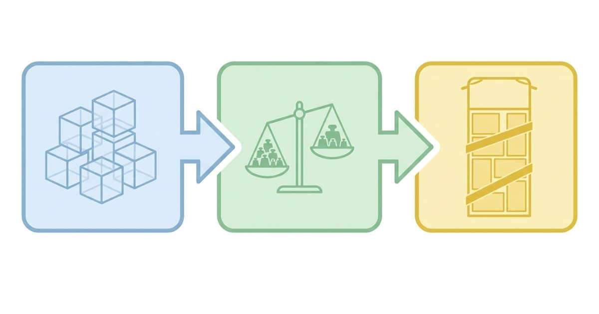 米は入口で最終判断は重量と積み方条件で確定することを示す図解