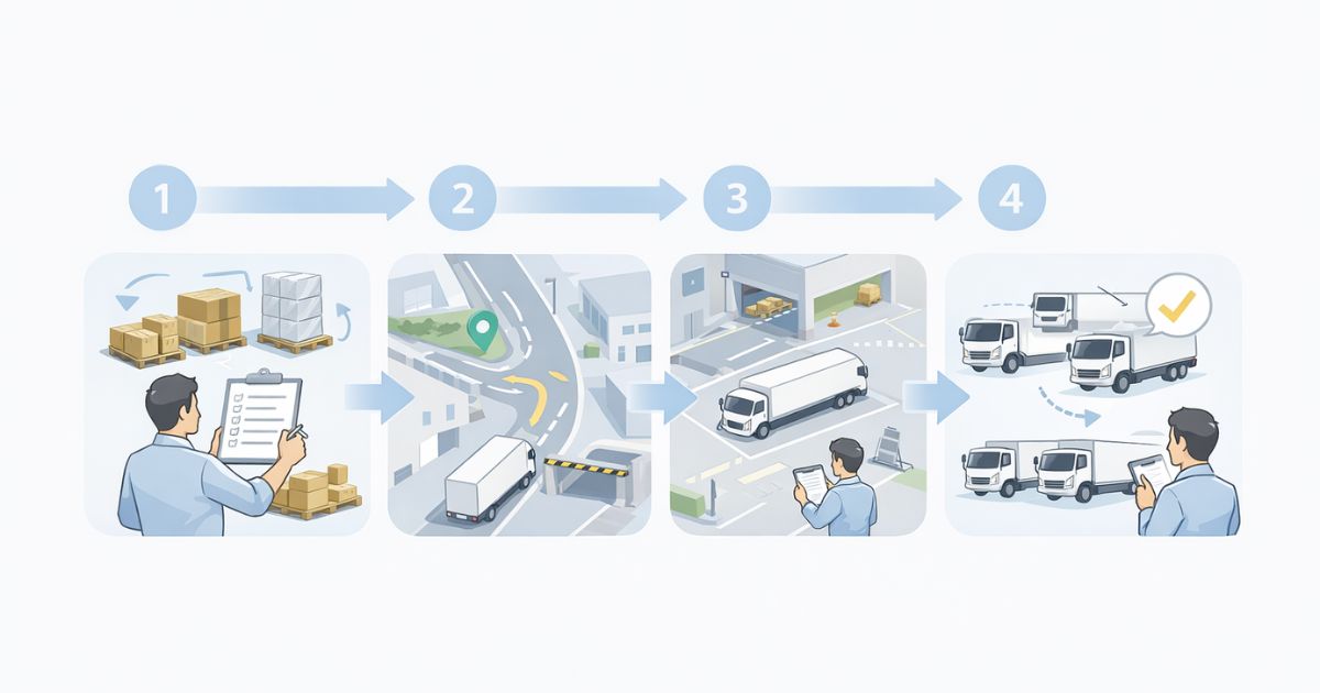 4tトラック手配前の確認手順を4段階で整理した図解