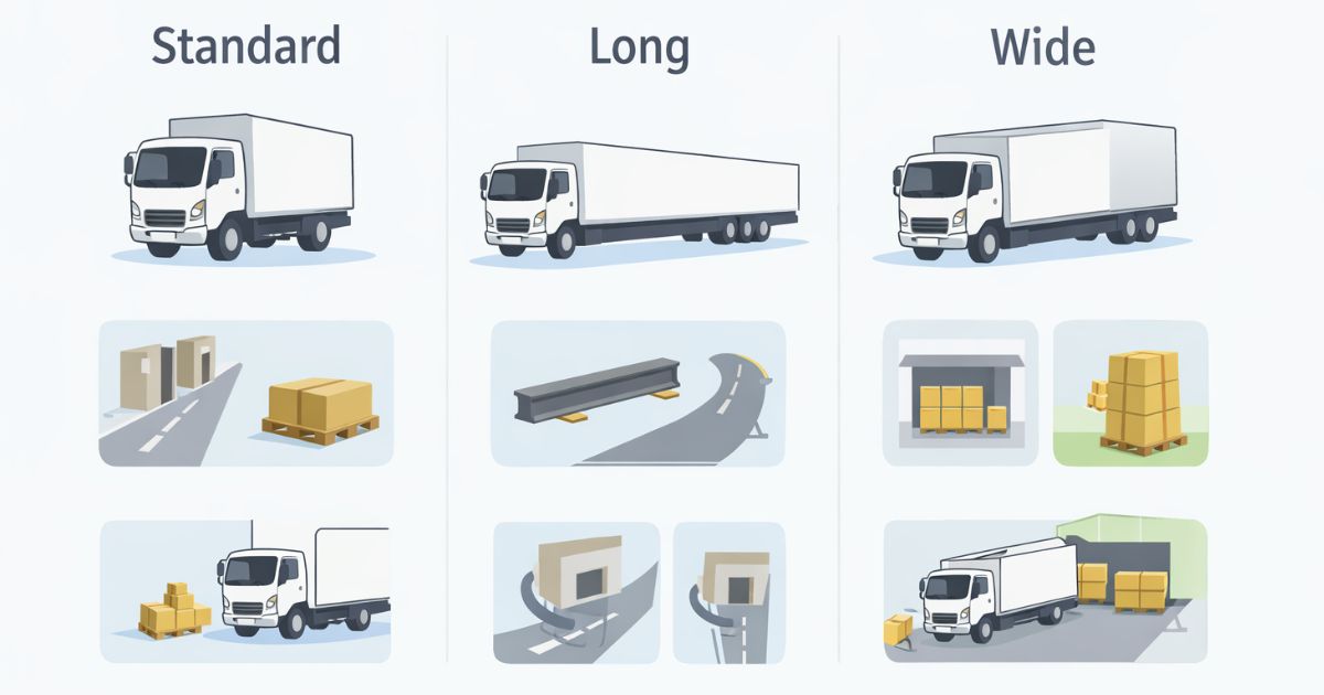 4tトラックの標準・ロング・ワイドの向き不向きを比較した図解