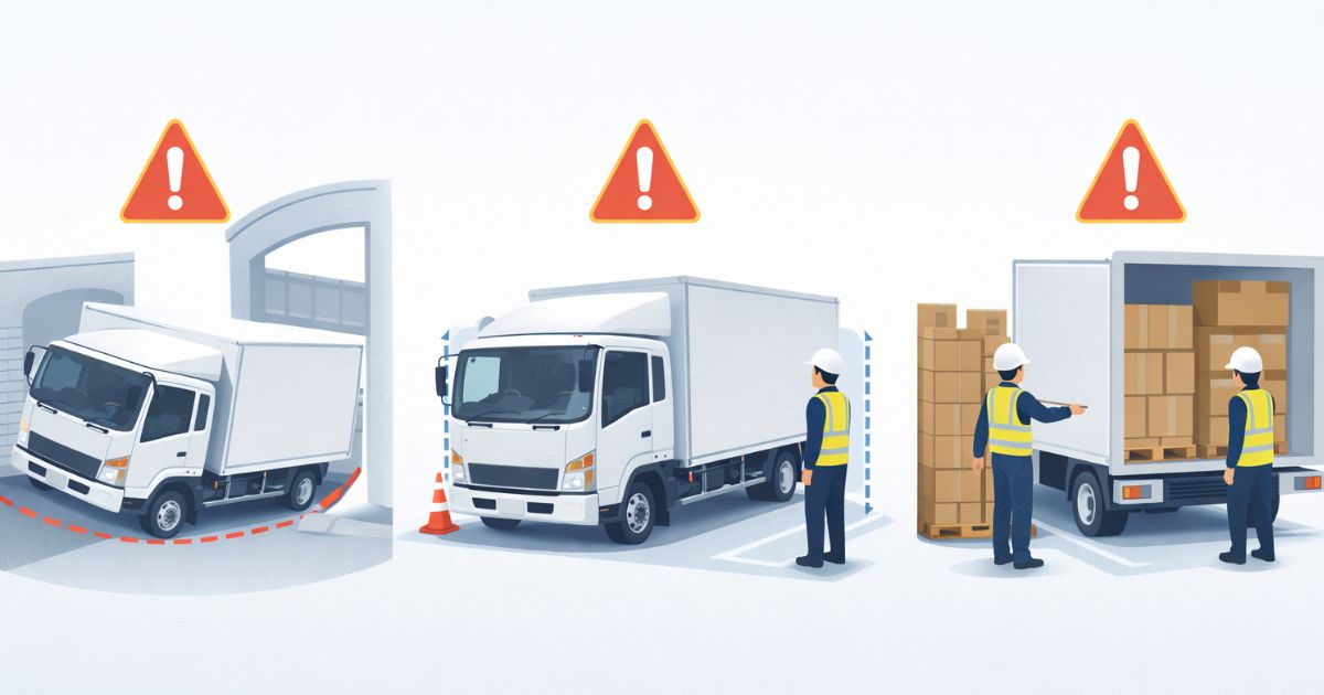 4tトラックの進入・停車・荷役で起きやすい詰まり方を整理した図解