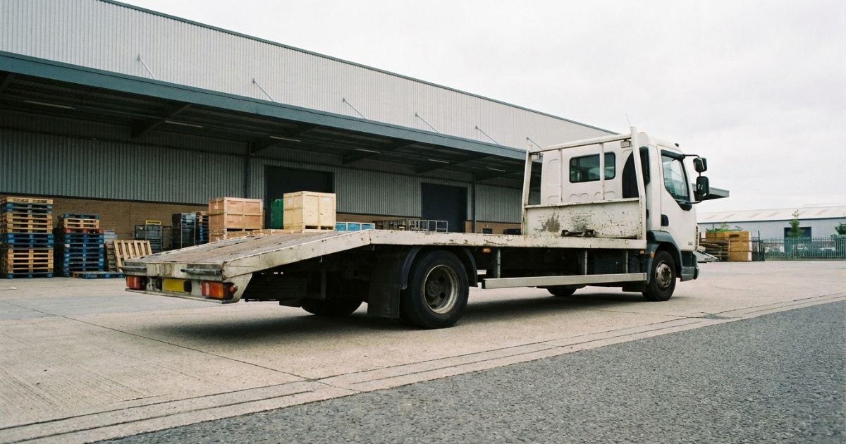 4t低床トラックの外観と荷台の低さが分かる現場イメージ