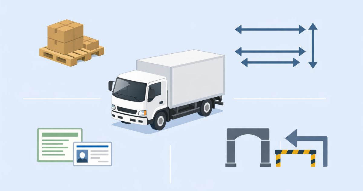 4トントラックを判断する積載・サイズ・免許・進入条件の整理図
