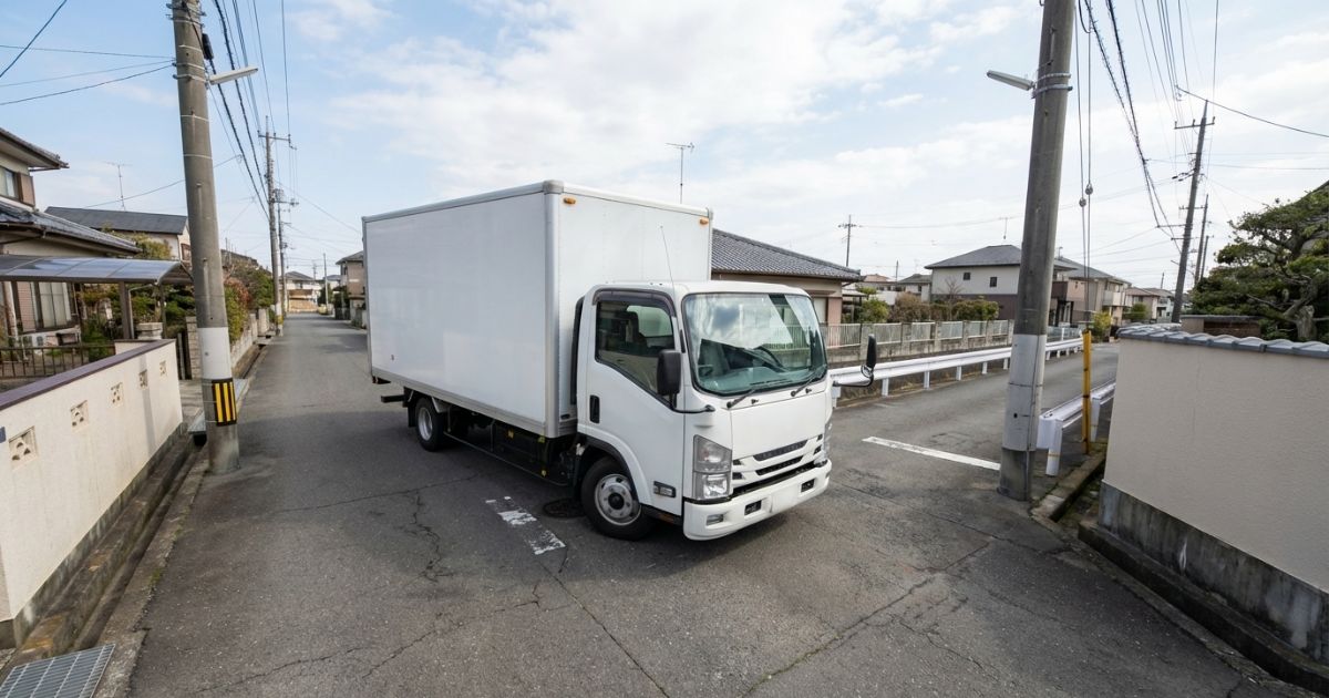 4トントラックの進入条件を意識したサイズ感のイメージ（狭路・曲がり角の例）