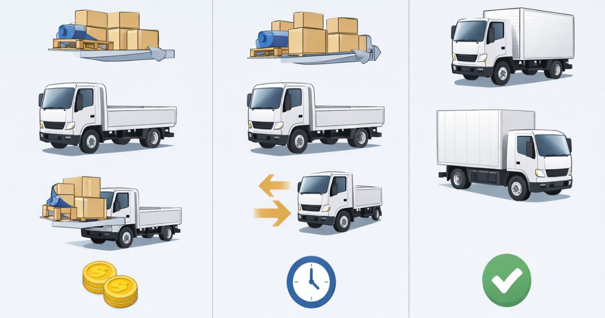 重量条件が厳しいときの減載・分割便・車型変更を比較した図解