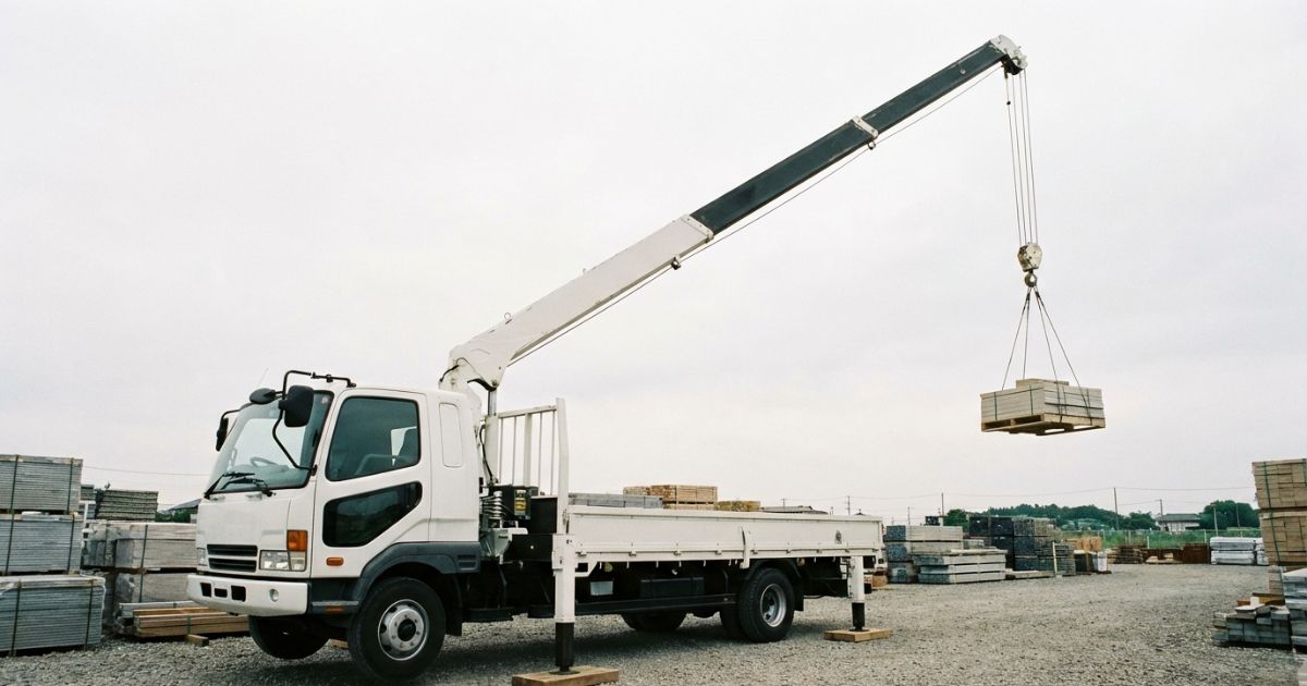 4tユニック5段ブームの到達余裕が分かる現場イメージ写真