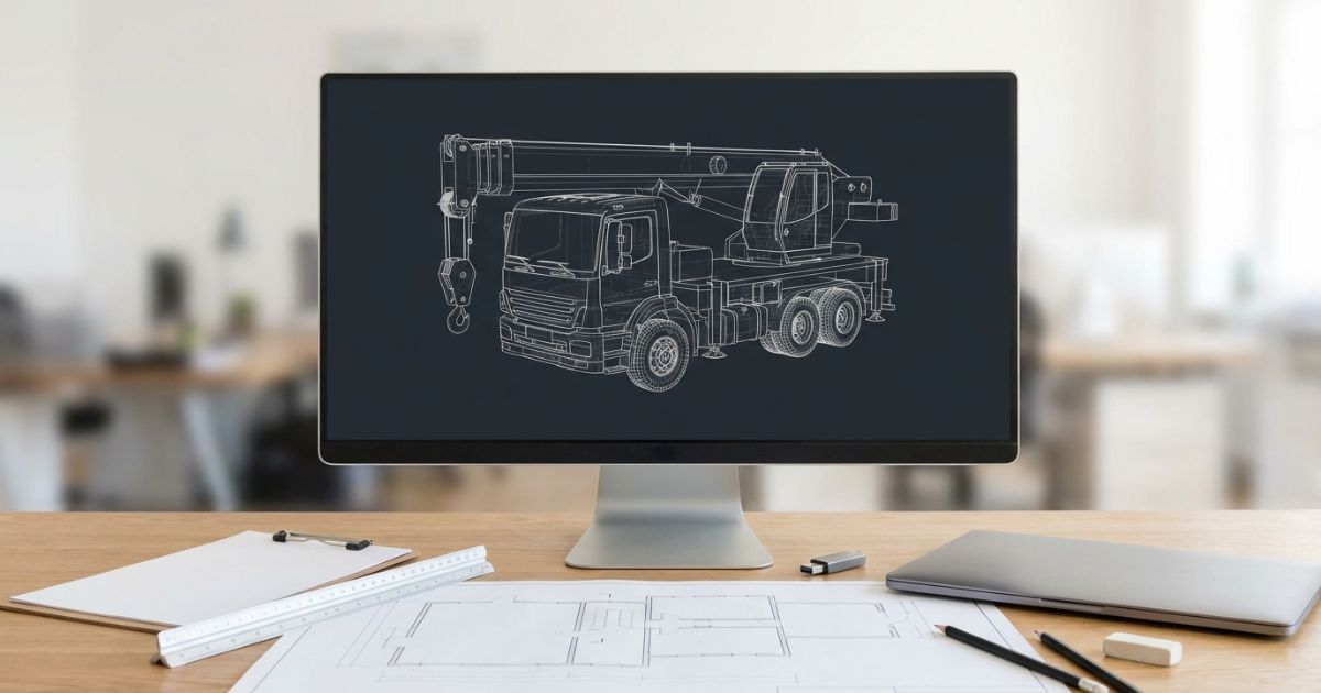 4tユニックの外形をCADで検討している設計作業のイメージ写真