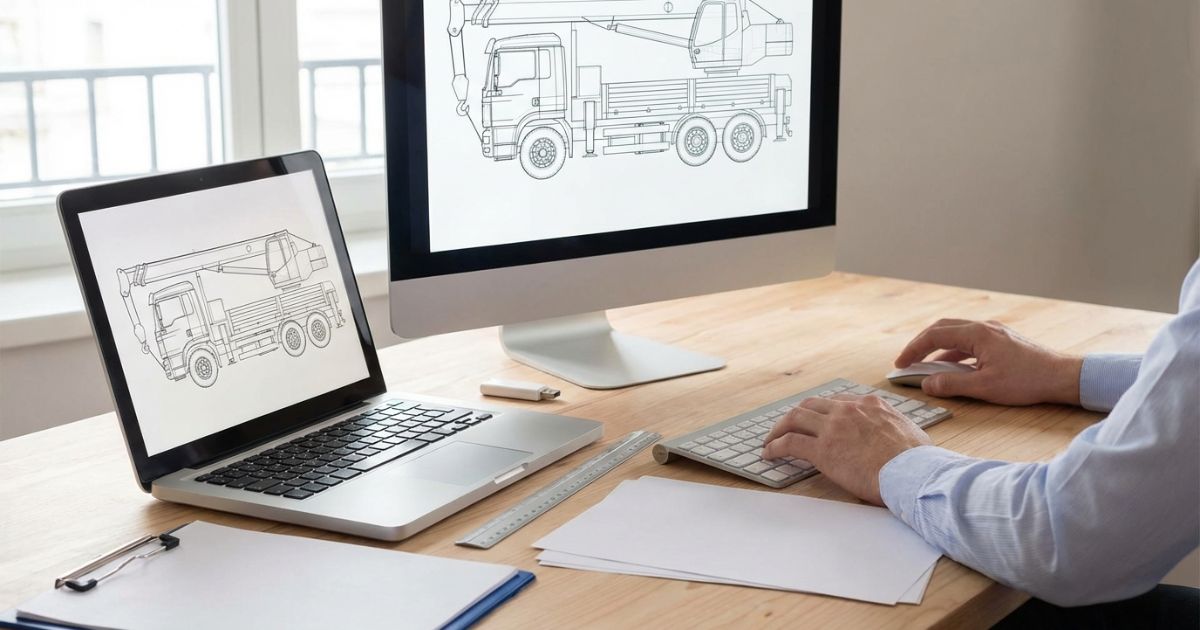 4tユニックの無料CADを探して外形を検討している設計作業のイメージ写真
