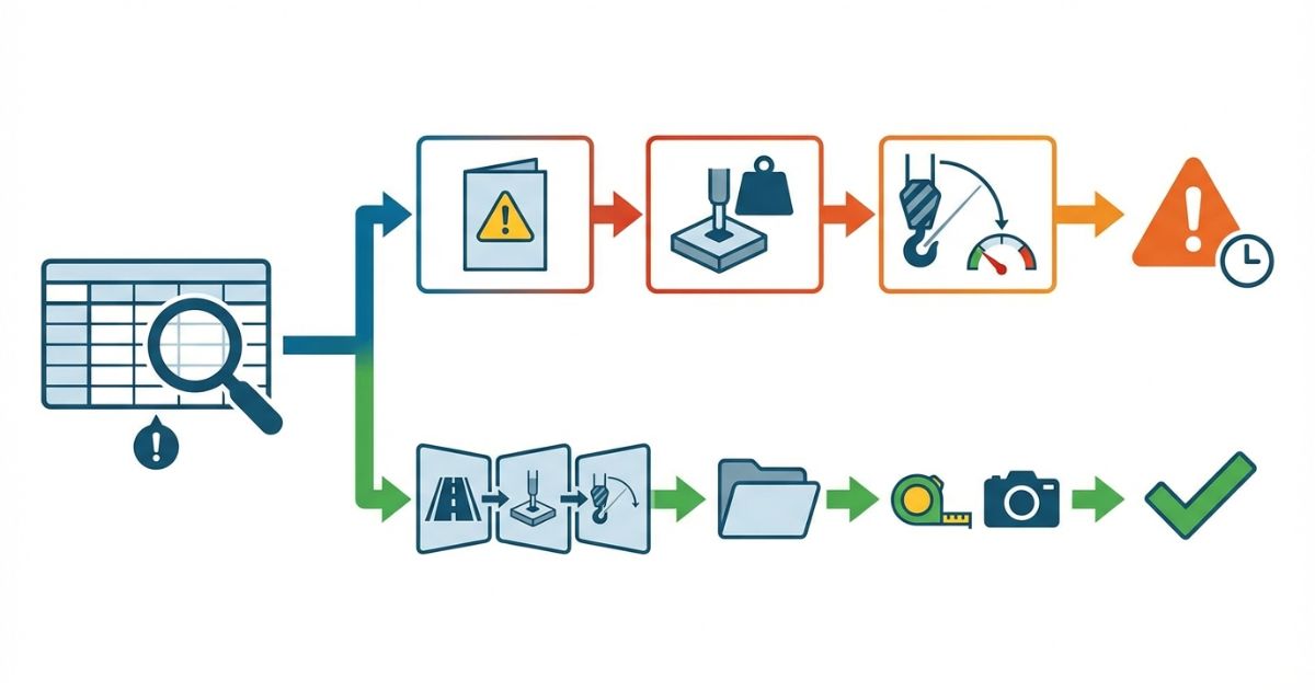  4tユニックのカタログを数値だけで比較して注記条件や敷板や作業半径を見落とす失敗分岐の図解