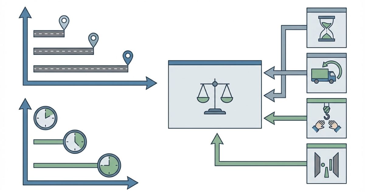  4tユニックのチャーター料金は距離と拘束時間を主軸に条件加算で総額が決まる判断軸の図解