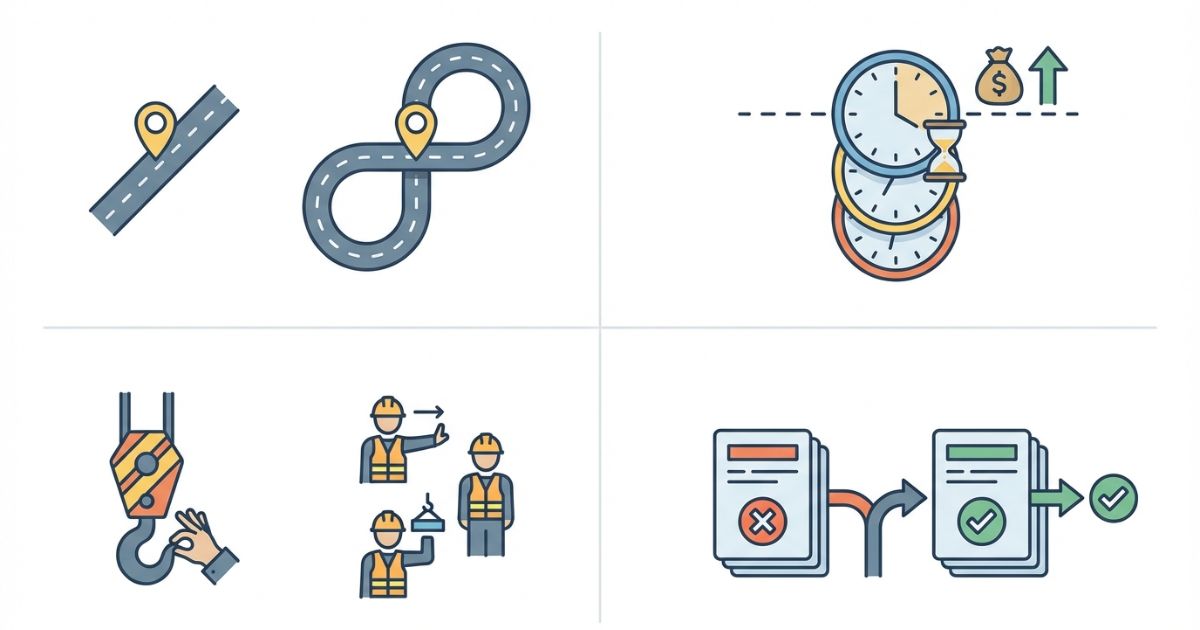  4tユニックのチャーター料金で距離算定や待機や付帯作業の見落としが追加費用につながる失敗例と判断分岐の図解