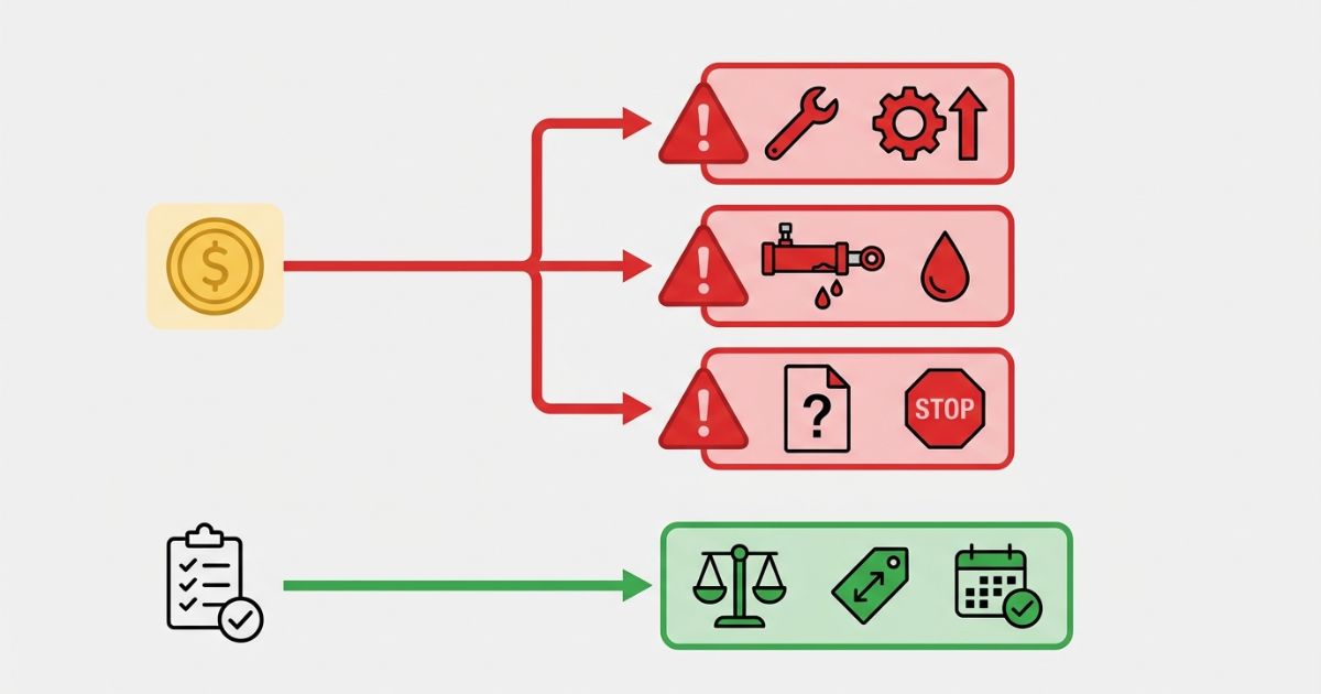 4tユニック中古で価格だけを優先して失敗する分岐と回避策を示す図解