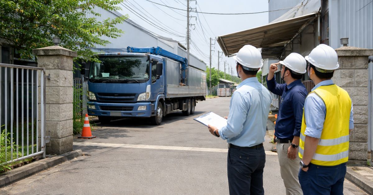 4tユニックの進入前に現場条件を確認している実務現場のイメージ