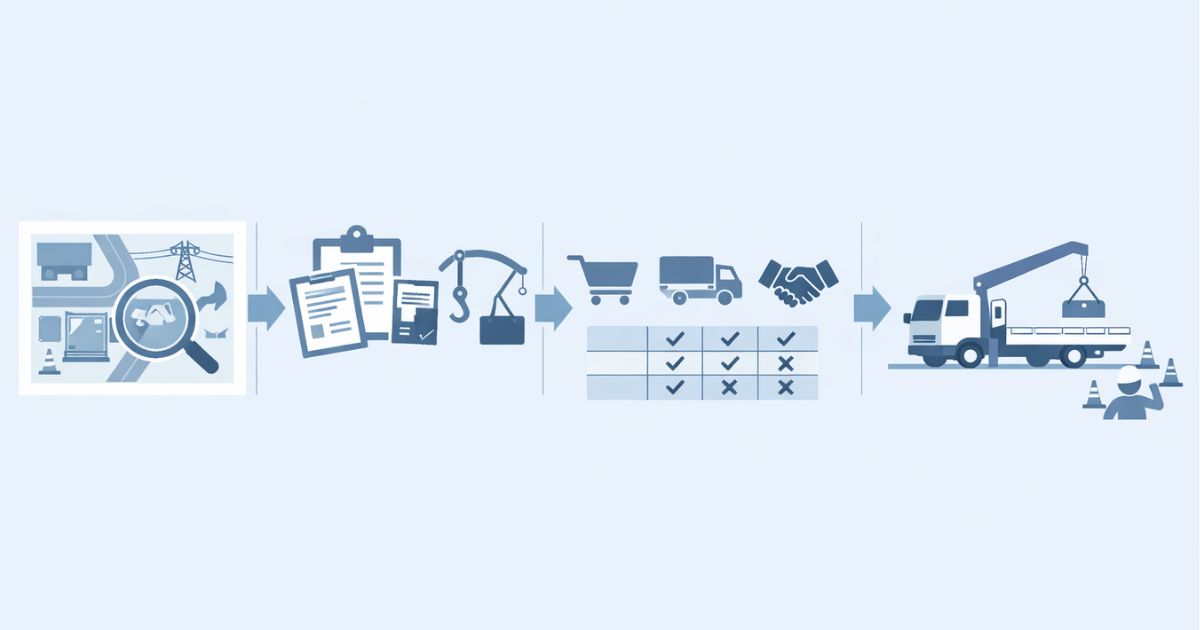 4tユニック手配前の確認手順を4段階で示した図解