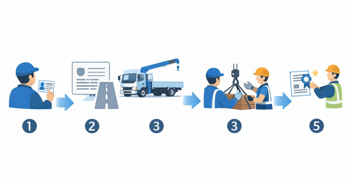 4tユニックの運転可否と作業可否を確認する手順の図解