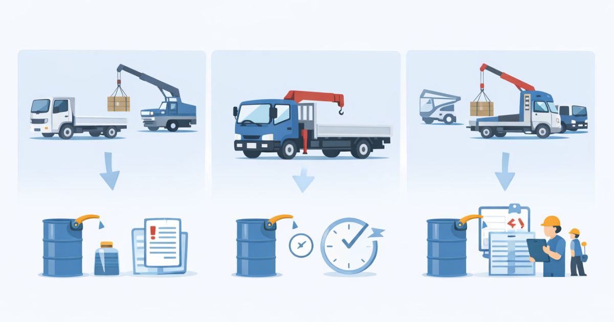 平ボディと4tユニックと別手配の総コストの違いを整理した比較図
