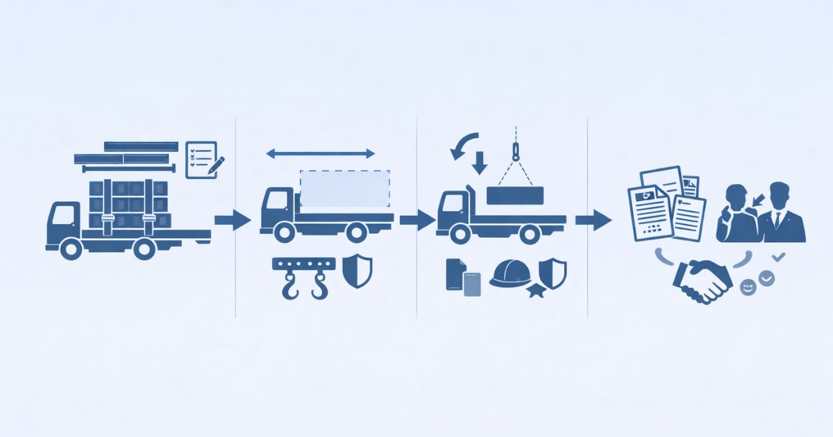4tユニック手配前の確認手順を順番で示した図解
