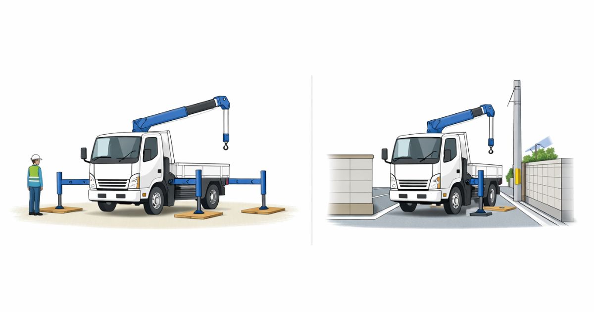 4tユニックが設置しやすい現場と設置しにくい現場の違いを比較した図