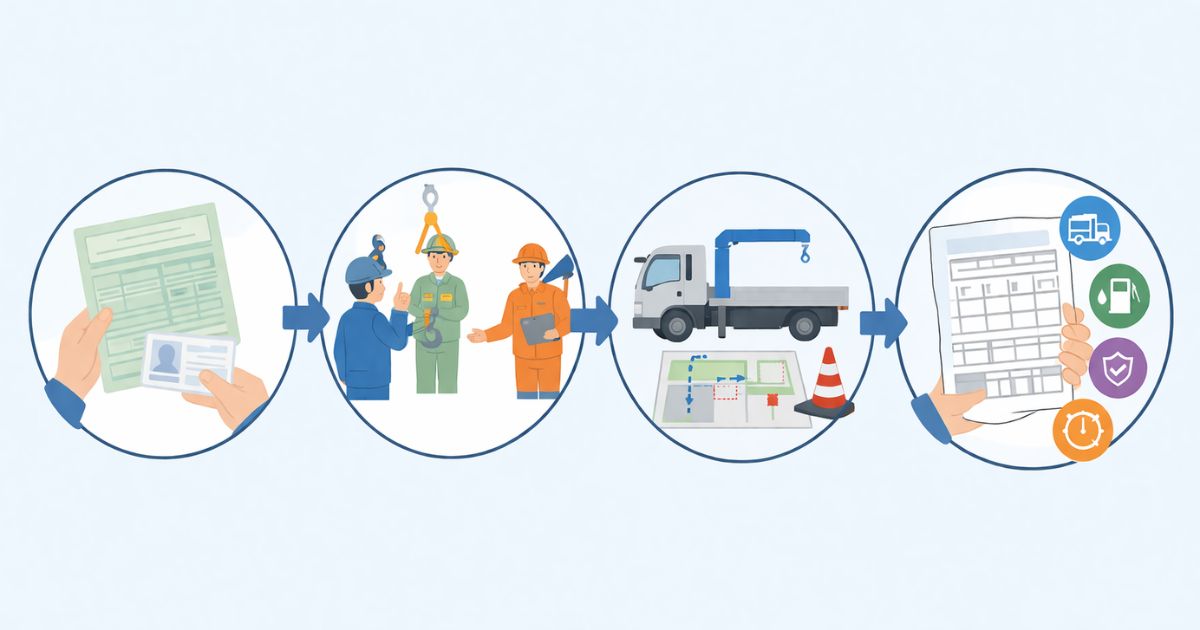 4tユニック車レンタル前に確認する順番を示した実務フロー図