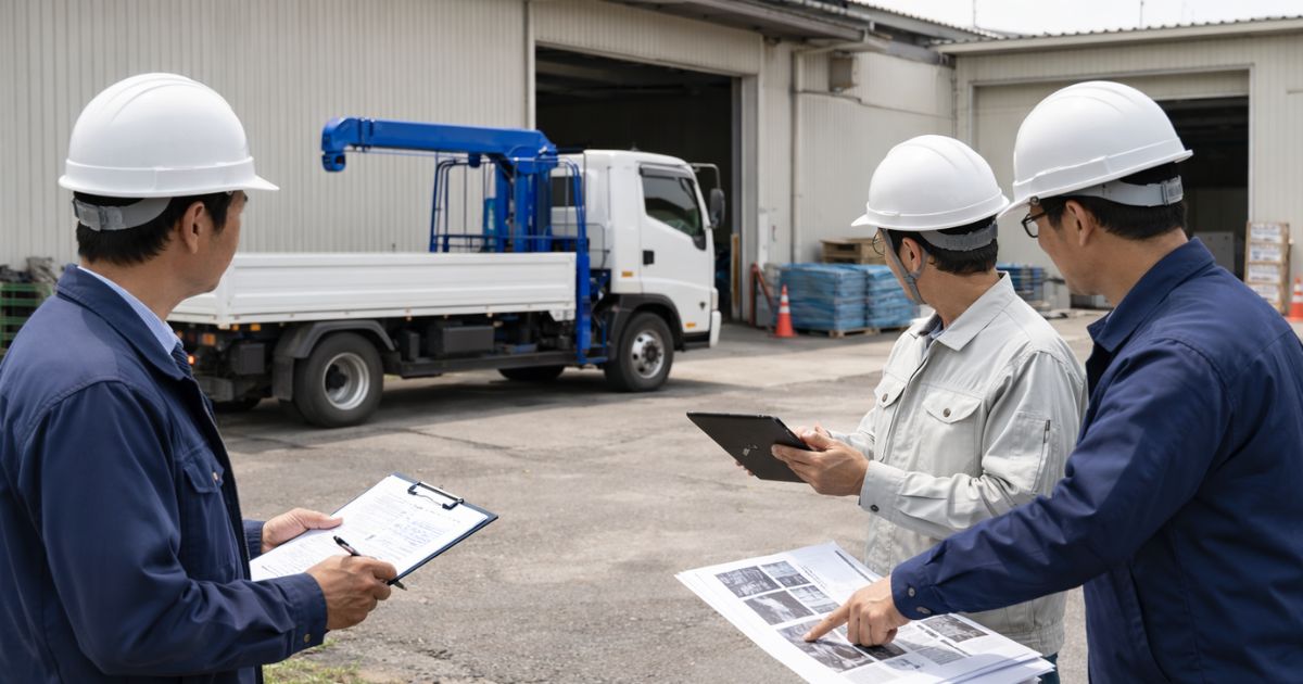 4tユニックの見積もり前に現場条件を確認している様子