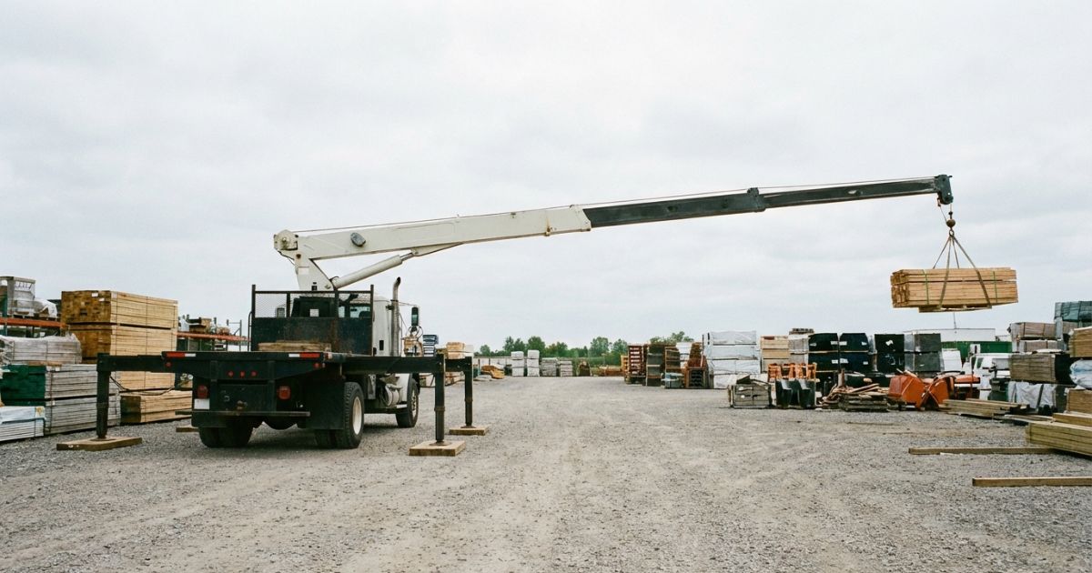 4tユニックの作業半径と吊り位置の距離感が分かる現場イメージ写真