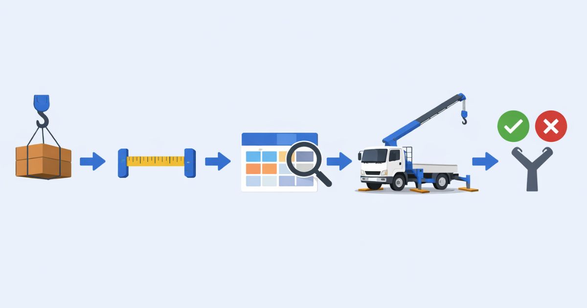 4tユニックの現場可否を判断する確認手順を示した図解