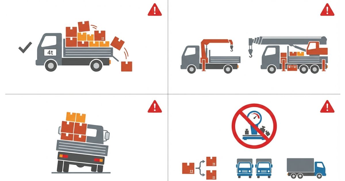 4tユニックの最大積載量で起きやすい手配ミスと過積載回避の判断分岐を示す図解