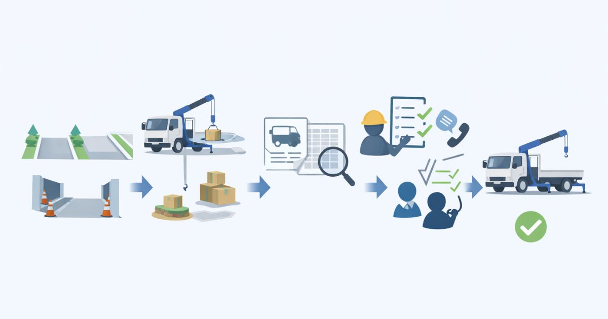 4tユニック車の手配前に確認する流れを示した図解
