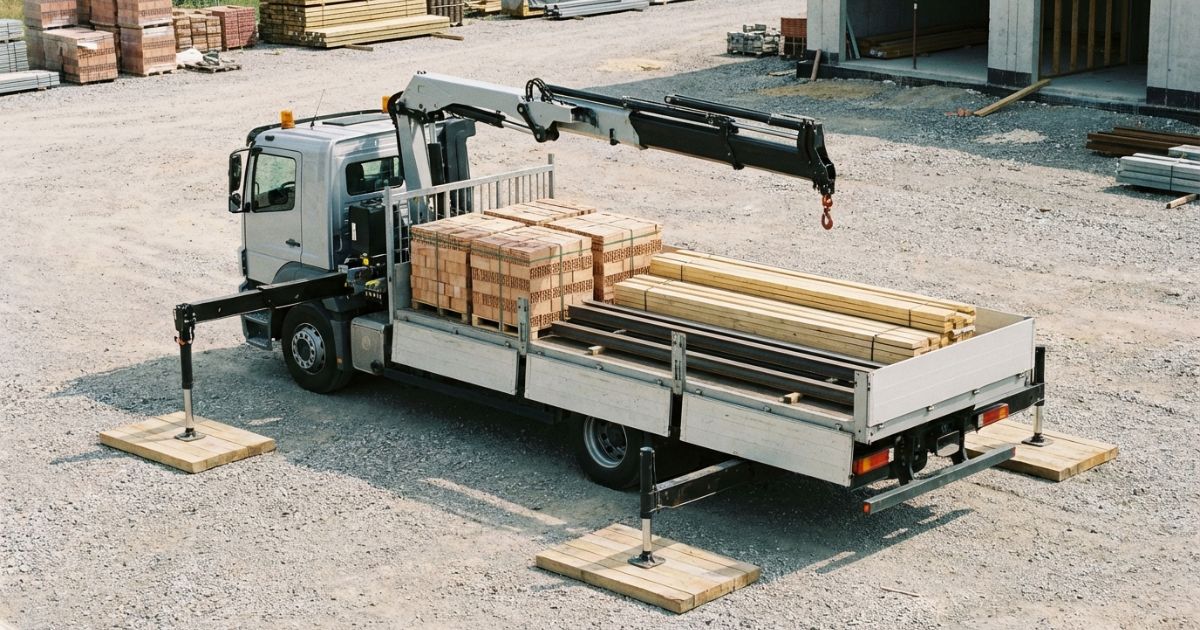 4tユニック車の荷台構成とクレーン作業を想起できる現場イメージ写真