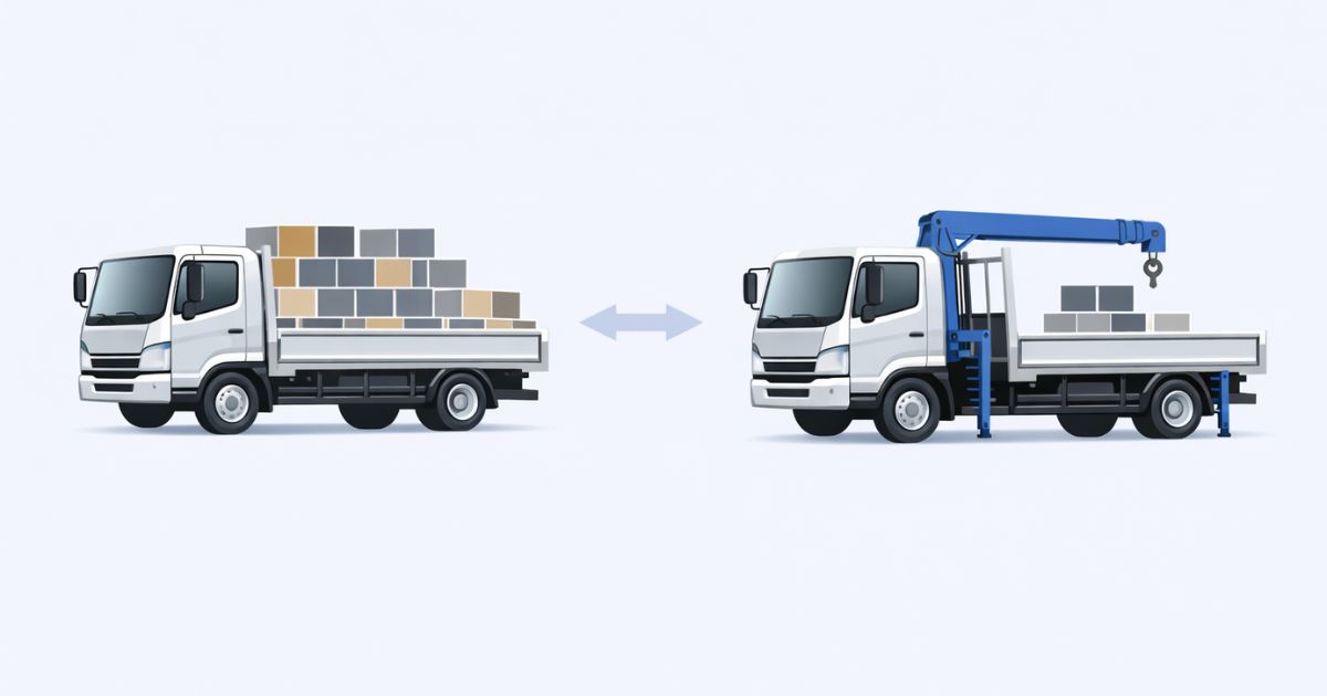 4t平ボディと4tユニックの積載余力の違いを示す比較図