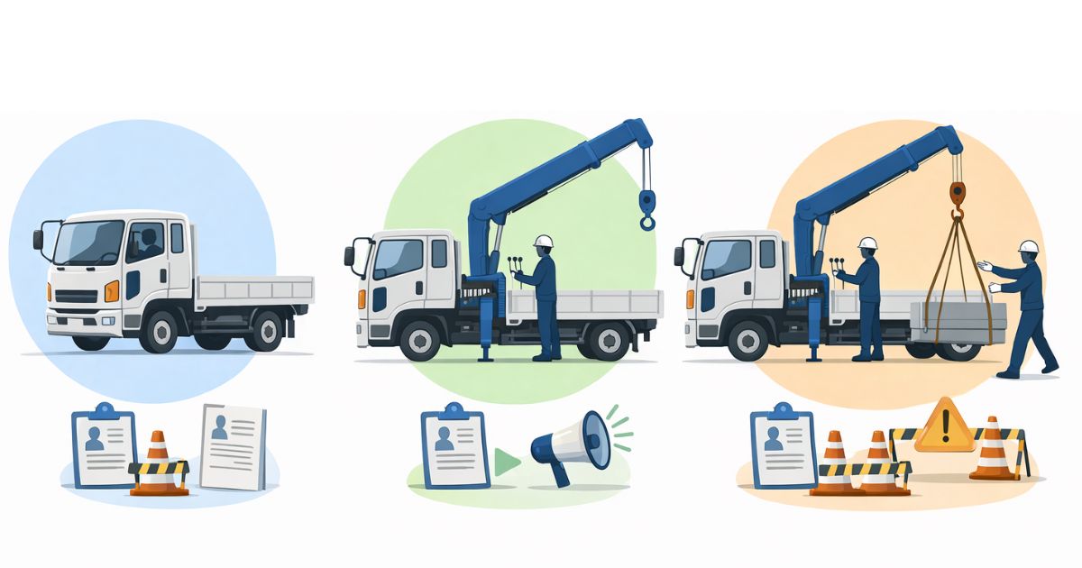 4tユニックの作業パターン別に確認内容の違いを整理した比較図