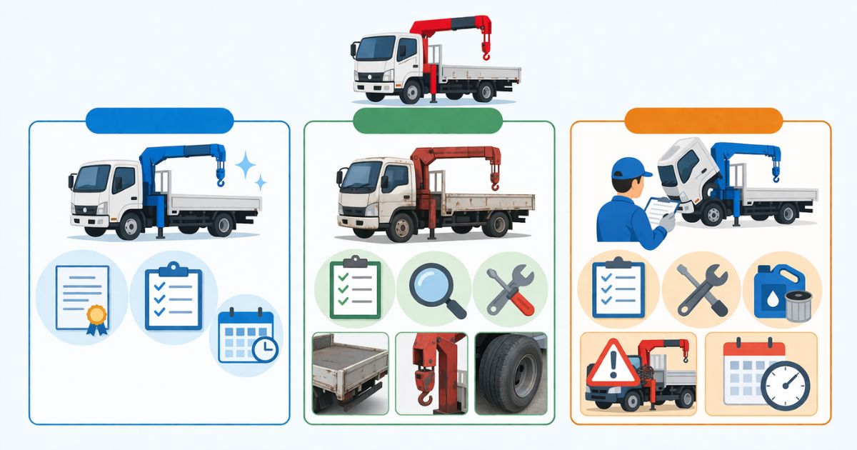 4tユニックの新車と中古と運用負担の違いを比較する図解