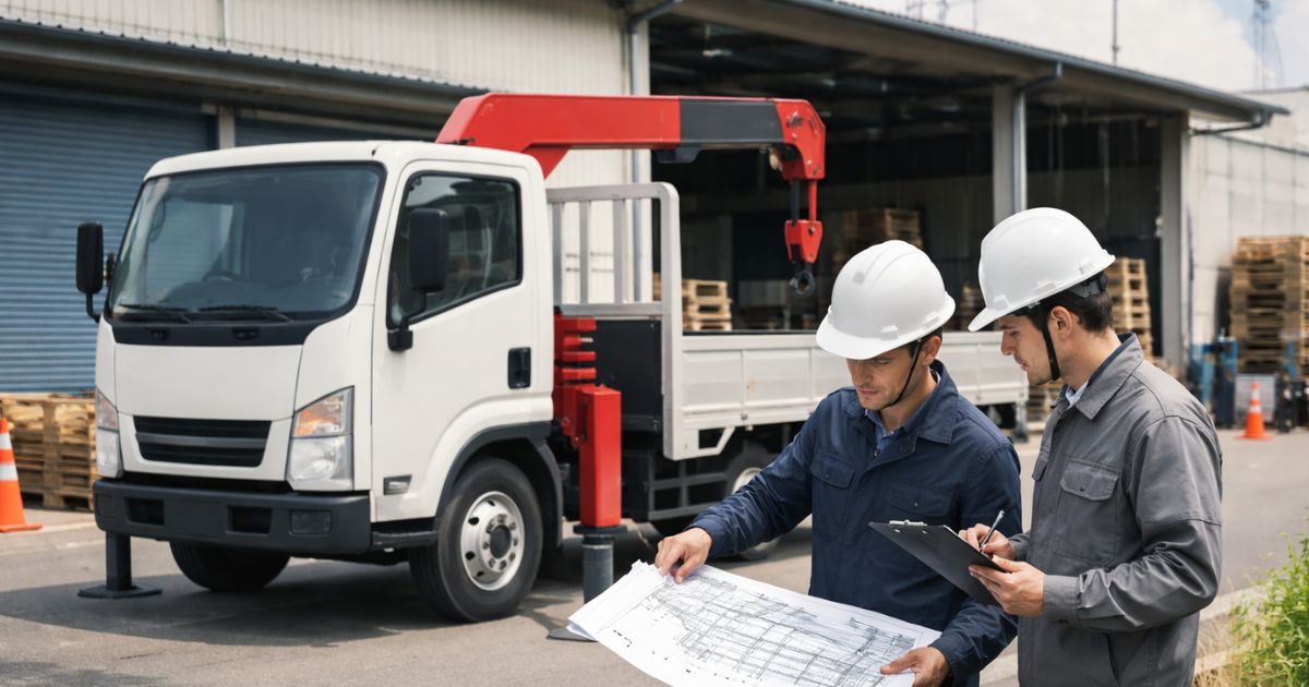 4tユニック導入前に安全条件と運用体制を確認している現場イメージ