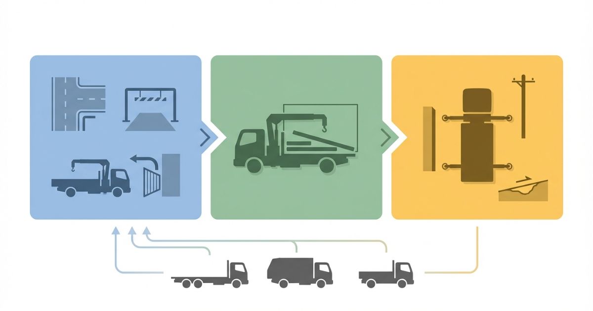 4tユニックのサイズ選定を進入・積載・設置の判断軸で整理した図解