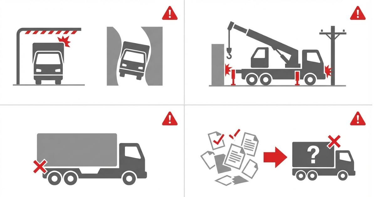 4tユニックで全体寸法だけを見て判断した場合に起きる失敗例とリスクを示す図解