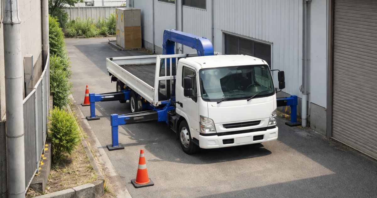 4tユニックの設置可否を現場条件と照らして確認する写真イメージ