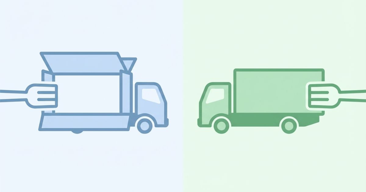 4tウイングと箱車の構造差と荷役方向の違いを文字なしで比較した図解