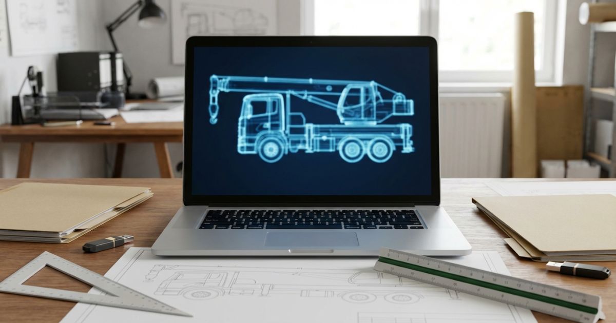 クレーン付きトラックのCAD図面を探している図面作業デスクのアイキャッチ写真