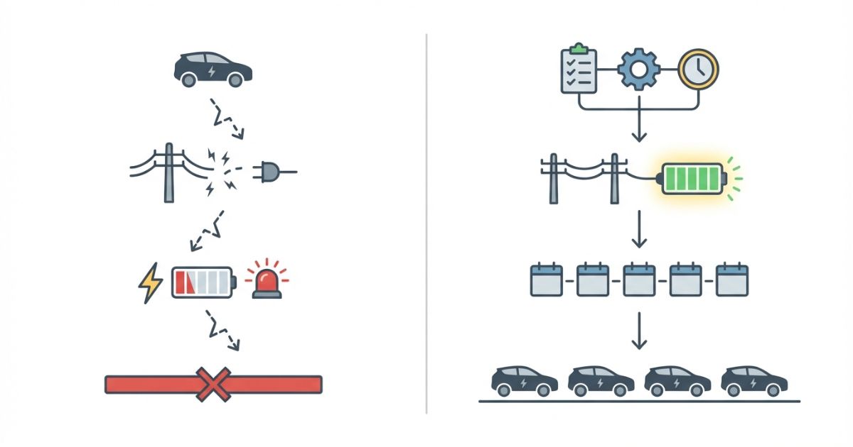 電動トラッククレーン導入時の失敗例と回避策を示した図解