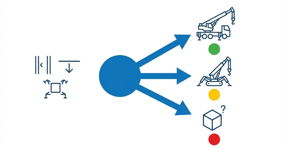 ユニック車とカニクレーンの使い分け判断フロー図解