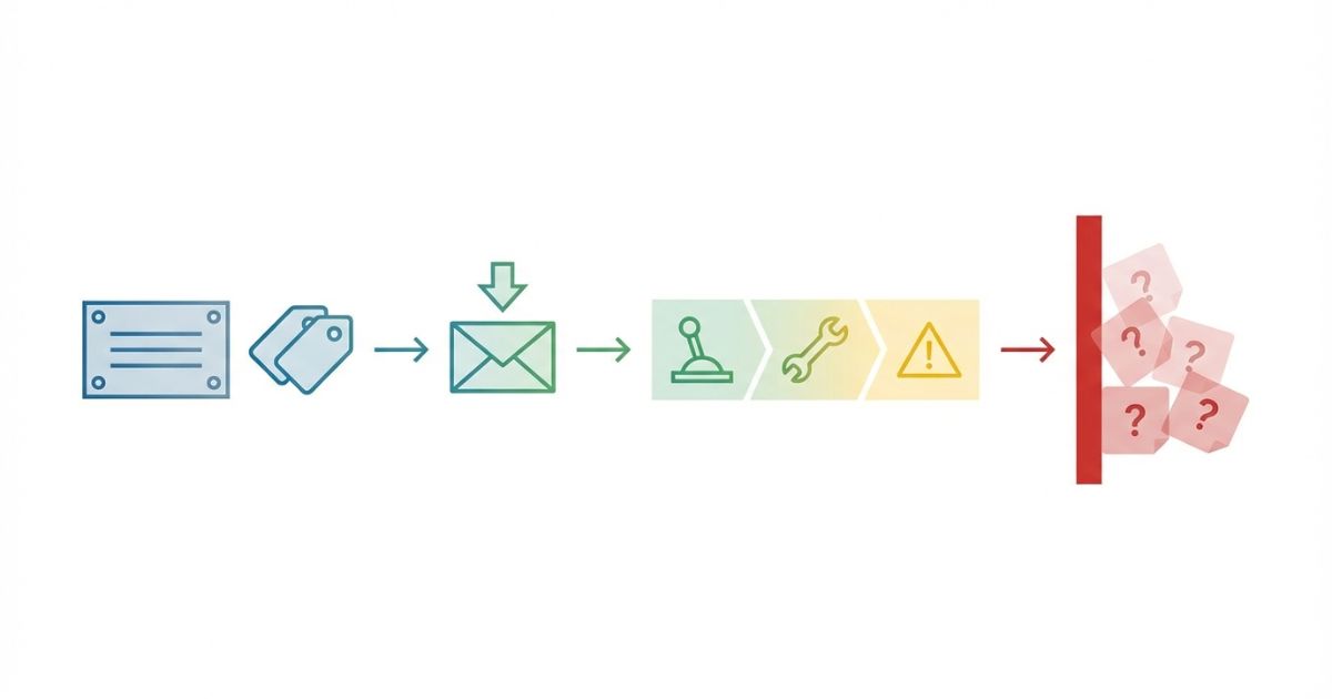 型式一致を起点に入手して操作点検警告を確認し不足は要確認で止める流れ図