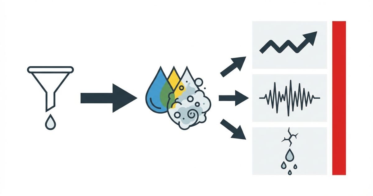 混用や兆候見逃しで起きる作動不良リスクの図解