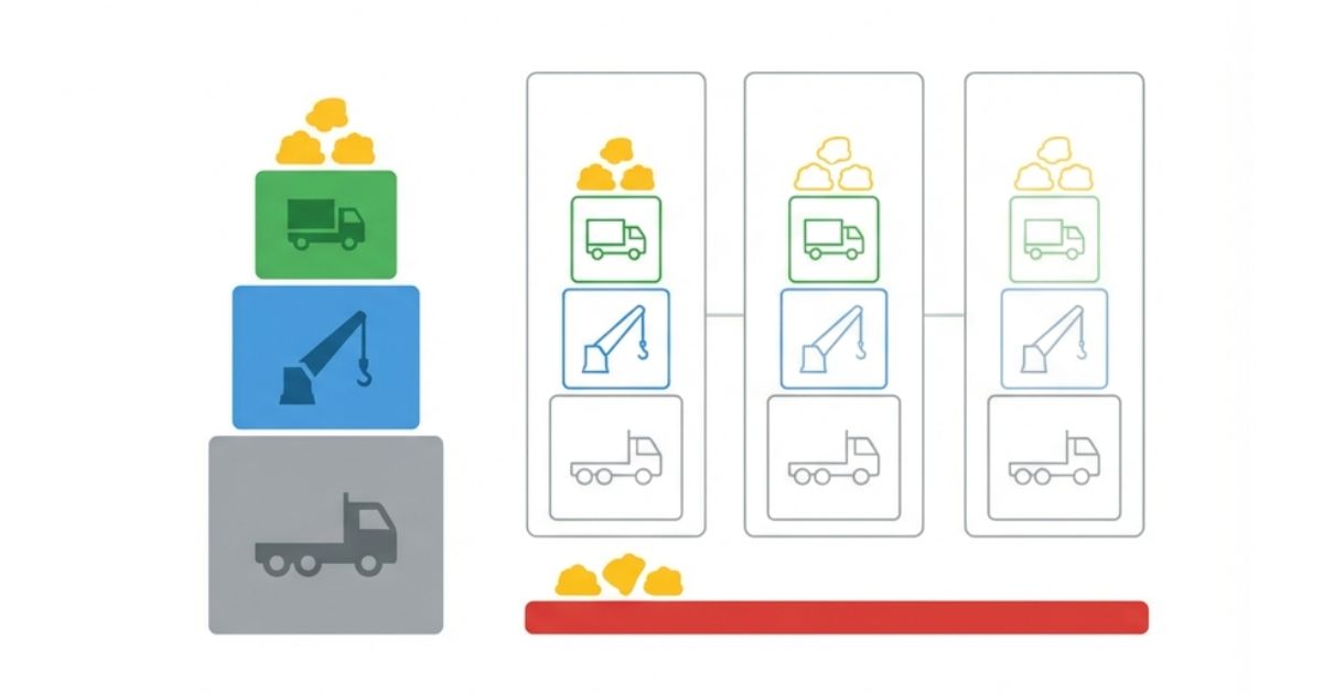 本体・クレーン・架装・条件を分解して同条件比較する図解