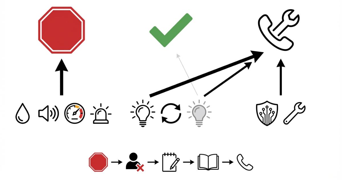古河ユニックのエラーコード51は原因確定ではなく兆候継続性専門対応前提で停止様子見連絡を分ける判断軸の図解