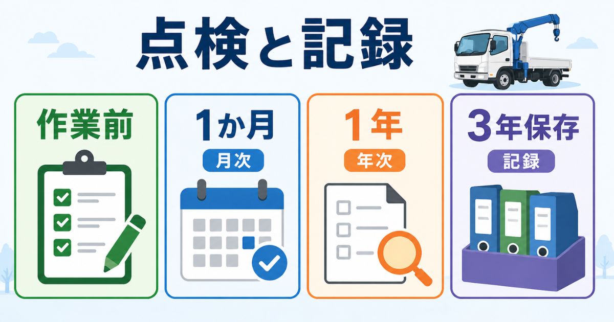古河ユニックのエラー対応に役立つ作業前点検1か月1年3年保存の点検記録図解