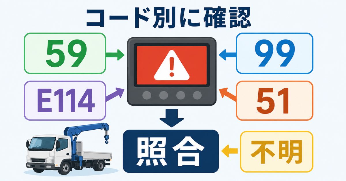 古河ユニックのエラーコード59・99・E114・51・不明コードを照合入口として整理した図解
