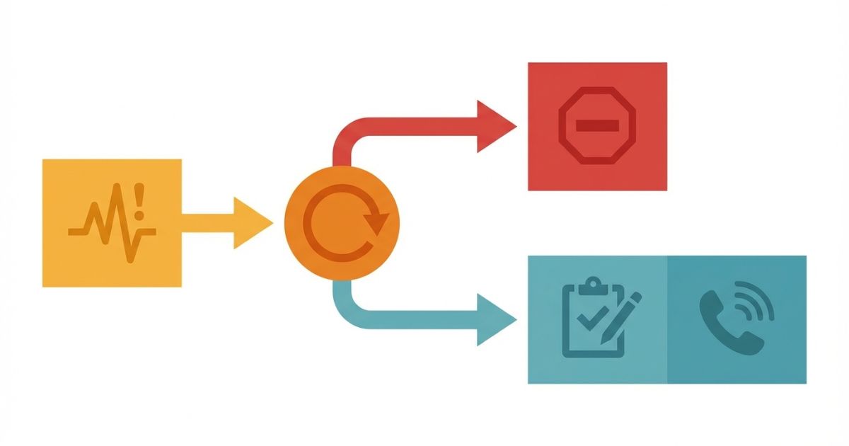 古河ユニック故障時に兆候と継続性で判断する流れを示した図解