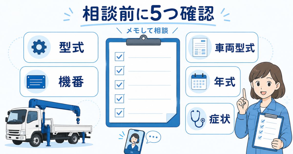 古河ユニックの取扱説明書問い合わせ前に型式機番車両型式年式症状を揃える5項目の図解