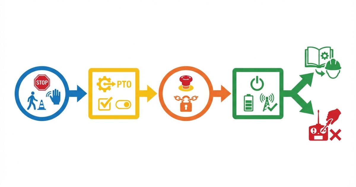 古河ユニックのラジコン周波数を触る前に安全→車両側→安全装置→ラジコン側で確認する判断フロー図